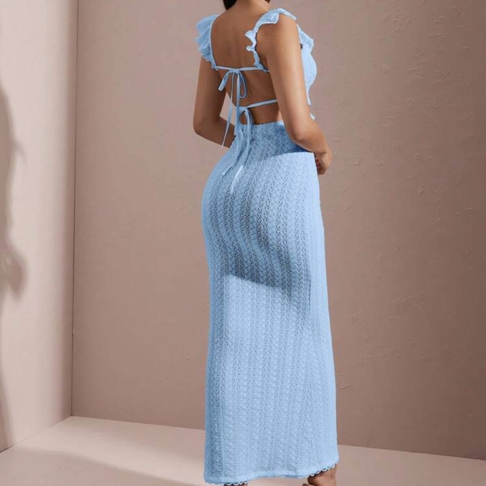 SHEIN Blue Sleeveless Plunge Maxi Gown